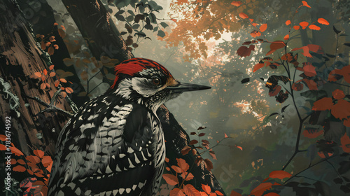 Showcasing the intricate patterns of a woodpecker