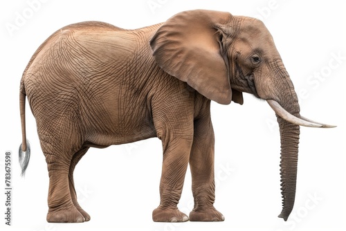 A detailed close-up of an African elephant isolated against a white background  showcasing texture and characteristics.