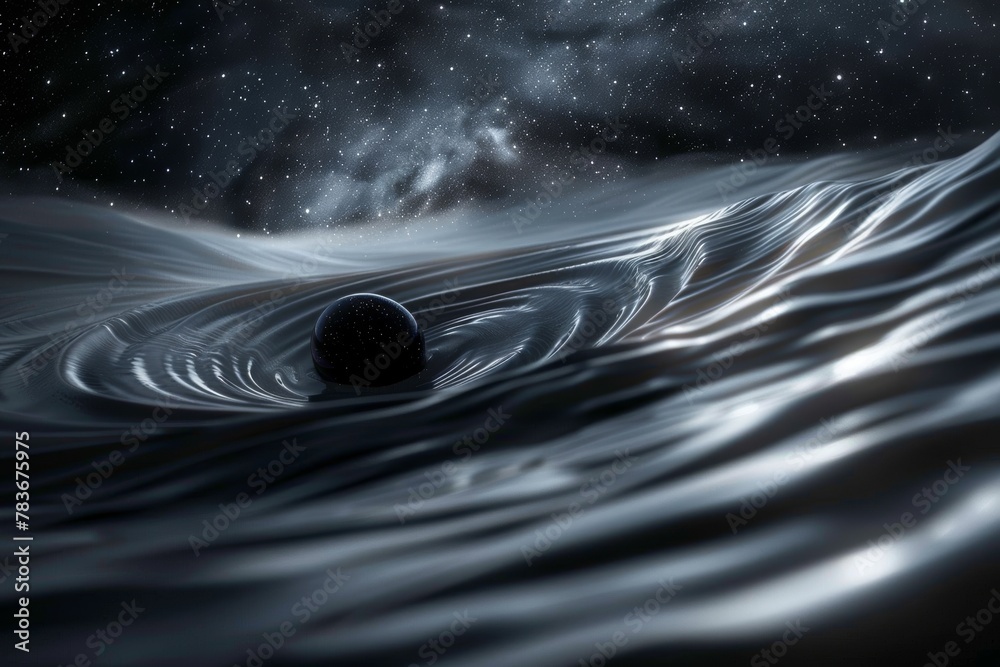 Gravitational waves radiating from a black hole, rippling through the ...