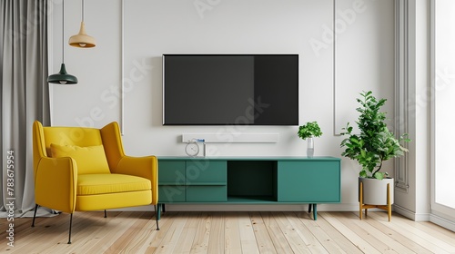 Radiant Serenity  Elevate Your Living Space with Modern Wall-Mounted TV