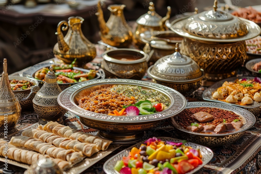 Traditional Arabian dish table. Dinner arab. Generate Ai