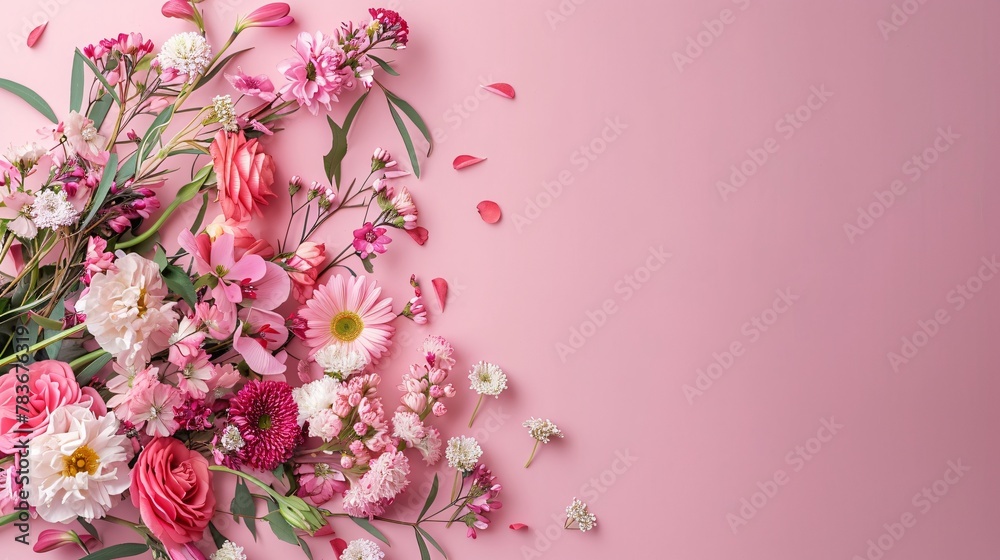 top view of  bouquet flower on the studio background