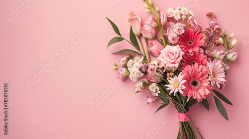 top view of bouquet lies on the studio background © Spyrydon