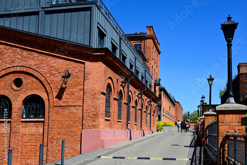 Lodz, Łódź, Poland, Europe - former huge spinning mill factory built in 1872, after revitalization it houses modern loft apartments, Ksiezy Mlyn, Tymienieckiego street