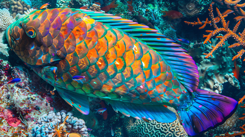 vibrant colors of a parrotfish's scales underwater