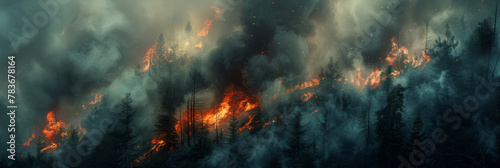 Devastating Forest Fire Engulfing Trees and Causing Smoke Haze