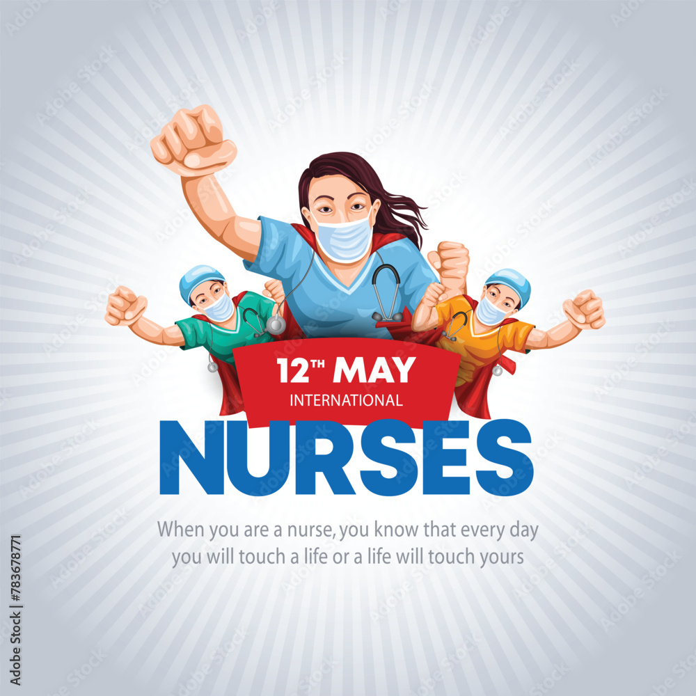 happy international nurse day. super hero nurse staff flying with sky. abstract vector illustration poster design - obrazy, fototapety, plakaty 