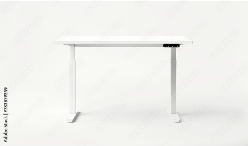 White electric standing desk frame against a white background White electric standing desk frame against a white background