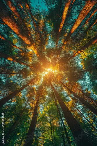 Enchanting Forest Canopy Bathed in Golden Sunlight