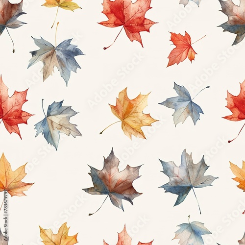 Miniature watercolor maple leaves, seamless, autumn light moods. Seamless Pattern, Fabric Pattern, Tumbler Wrap, Mug Wrap.