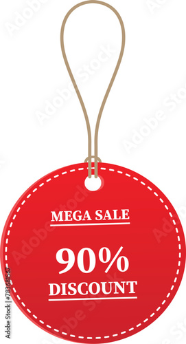90% OFF Sale tag. 90% Discount Offer. Discount Promotion. Big sale collection for banners, labels, posters. Discount offer price. Vector illustration. Special offer 90% off label or price tag on white