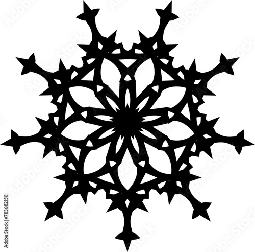 Complex black mandala with star-like and floral elements for meditation, spirituality, and intricate design concepts