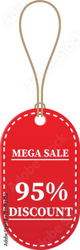 95% OFF Sale tag. 95% Discount Offer. Discount Promotion. Big sale collection for banners, labels, posters. Discount offer price. Vector illustration. Special offer 95% off label or price tag on white