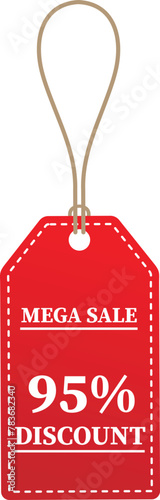 95% OFF Sale tag. 95% Discount Offer. Discount Promotion. Big sale collection for banners, labels, posters. Discount offer price. Vector illustration. Special offer 95% off label or price tag on white