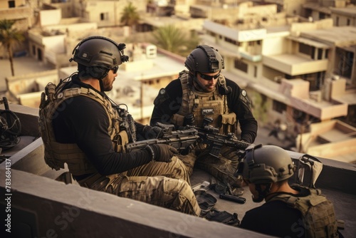 Special operations team members securing a rooftop during a counter-terrorism mission