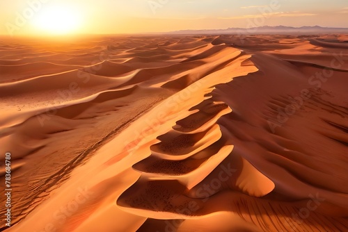 Aerial View of sand dunes at sunset in the Sahara desert, Djanet, Algeria, Africa. Generative AI