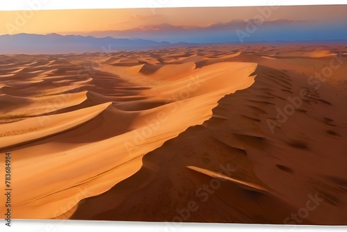 Aerial View of sand dunes at sunset in the Sahara desert, Djanet, Algeria, Africa. Generative AI
