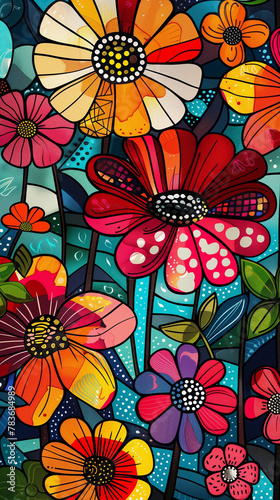 Pop art wallpaper with blooming flowers  perfect for retro lovers spring vibe.