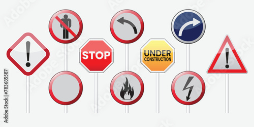 Collection of warning, mandatory, prohibition and information traffic signs. road sign, Vector illustration sign