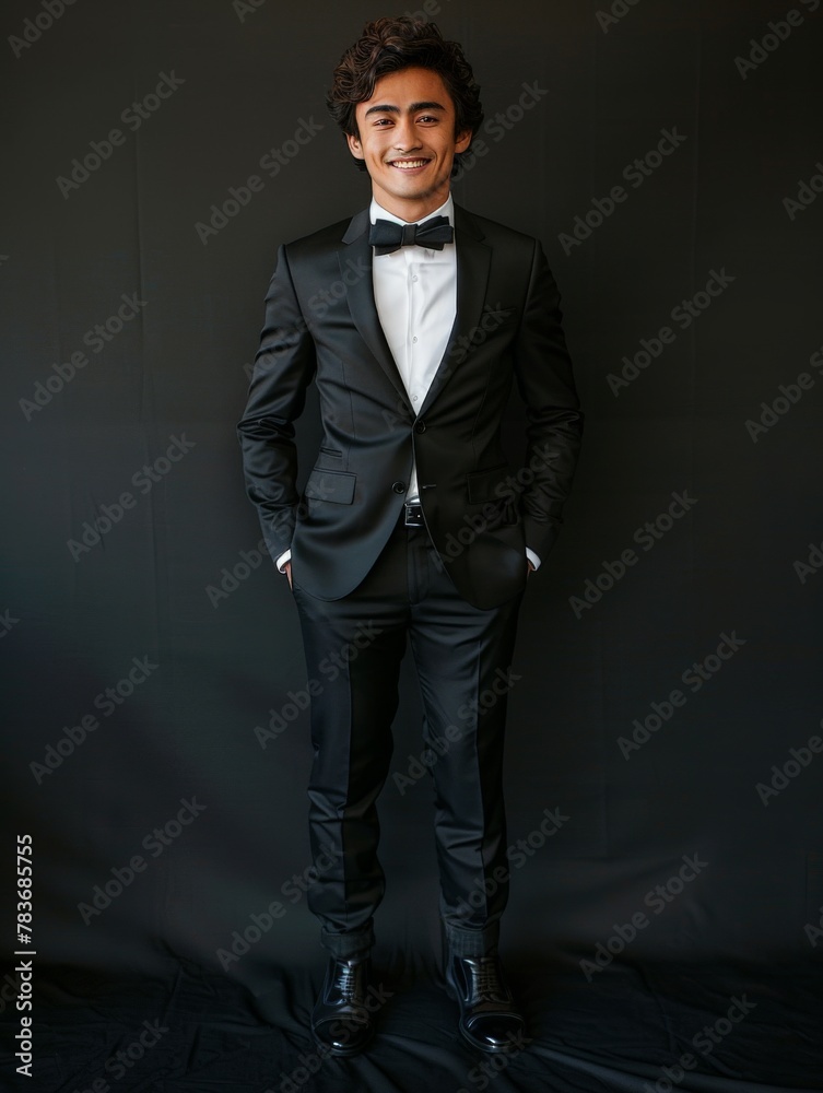 Fototapeta premium Stylish man poses in tuxedo