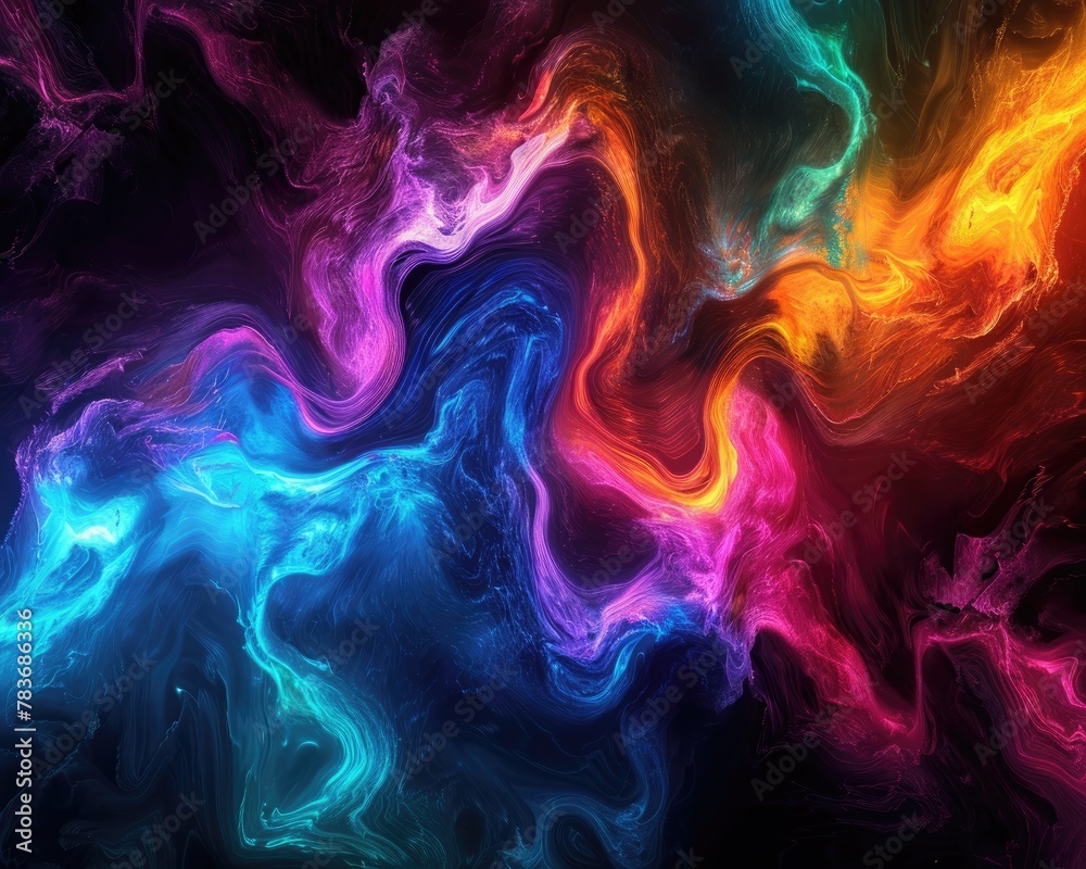 An abstract digital art background with vibrant swirls of neon colors against a dark moody canvas An abstract digital art background with vibrant swirls of neon colors against a dark moody canvas