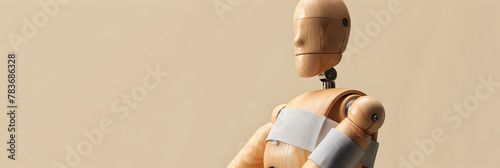 Wooden dummy man with broken arm in bandage , Crash Test Dummy 3D Models  background , The Evolution of the Wooden Dummy Man photo