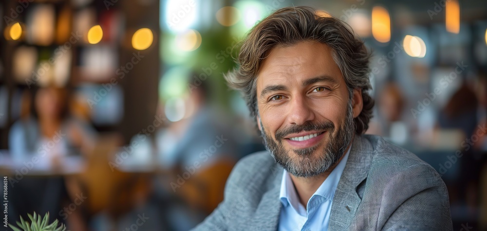 Fototapeta premium portrait of businessman smiling with confident at modern office, Generative Ai