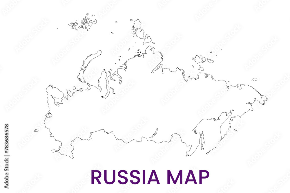 High detailed map of Russia. Outline map of Russia. Europe