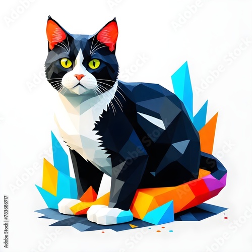 Abstract Black and White Cat with Colorful Crystal Elements