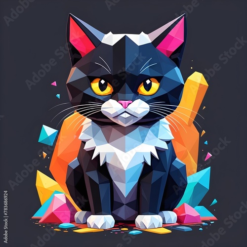 Abstract Black Cat with Crystal-like Shapes