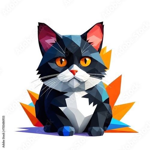 Geometric Tuxedo Cat Illustration in Vivid Colors 
