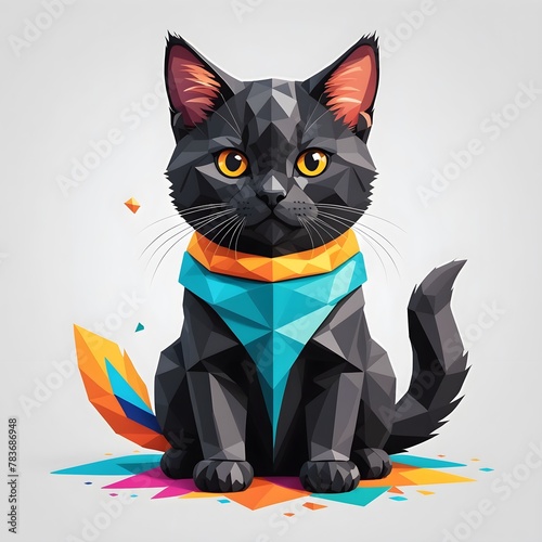 Geometric Black Cat with Vibrant Background 