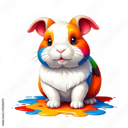 Colorful Rabbit Illustration with Paint Splashes