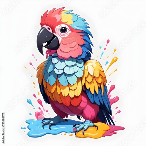 Colorful Parrot with Paint Splatters