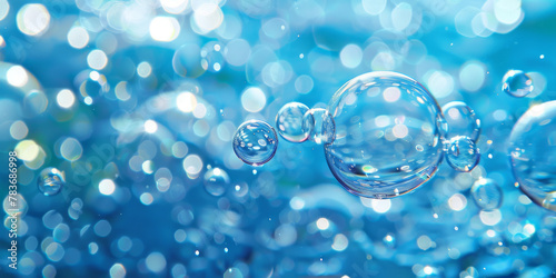 Sparkling Water Bubbles on a Bright Blue Background