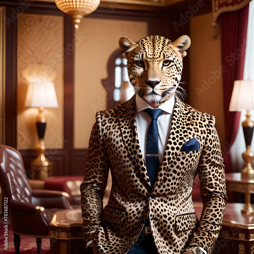 a leopard in a business suit photo