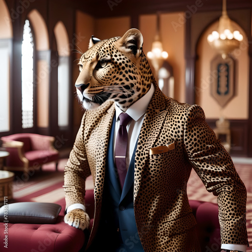 a leopard in a modern  suit photo