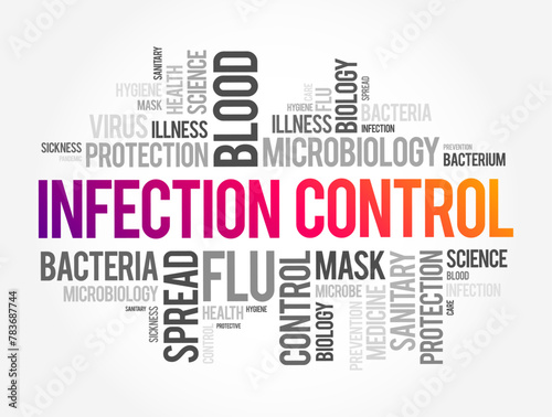 Infection Control - prevents or stops the spread of infections in healthcare settings, word cloud concept background