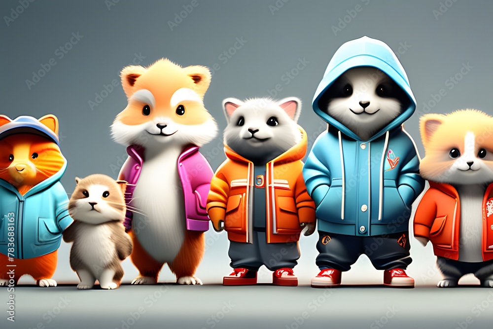 Hip-hop-style cute animals. Generative ai. Hip-hop-style cute animals. Generative ai.