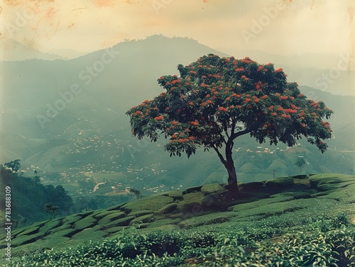 Tree on a hill overlooking town