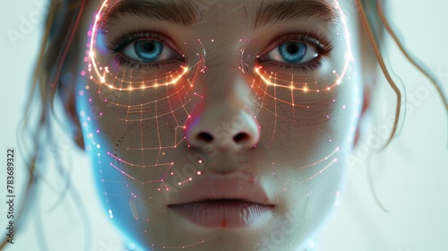 Woman with blue eyes and futuristic face