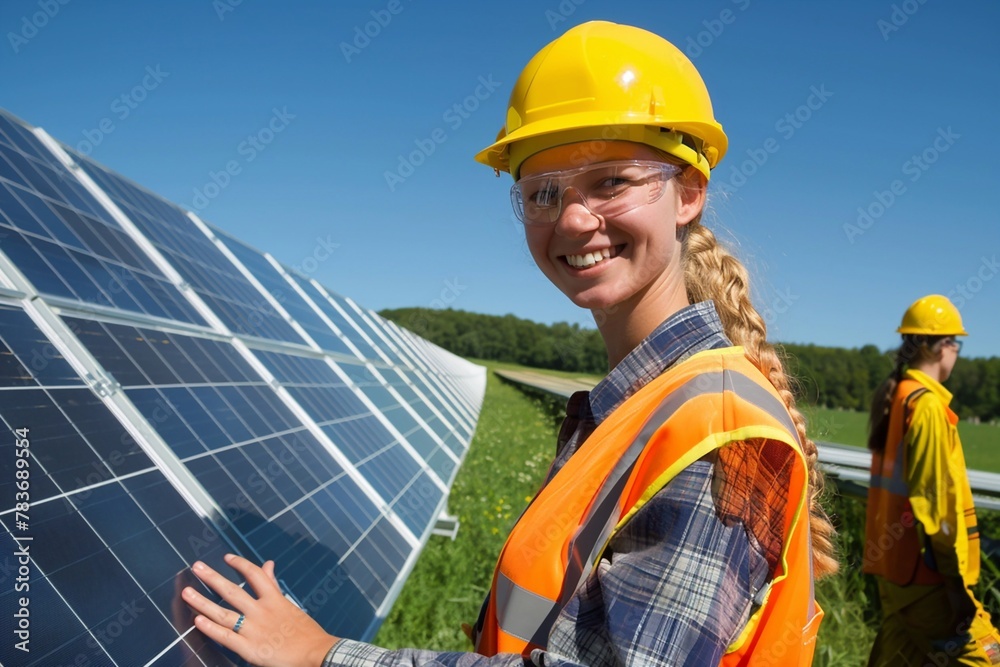Renewable energy, Person at solar power plant. Renewable energy, Person at solar power plant.
