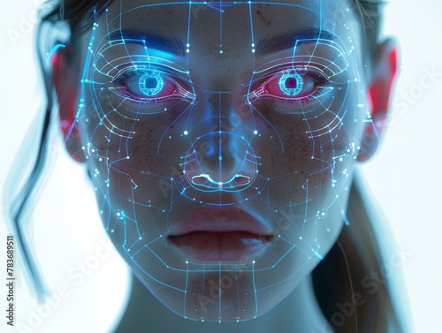 Futuristic woman with blue eyes photo