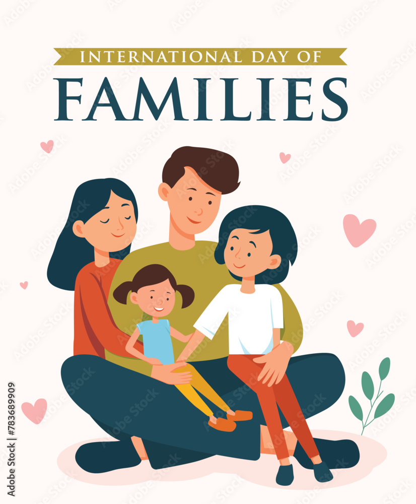 International day of families. Vector illustration of a cute couple with their children's. International day of families. Vector illustration of a cute couple with their children's.