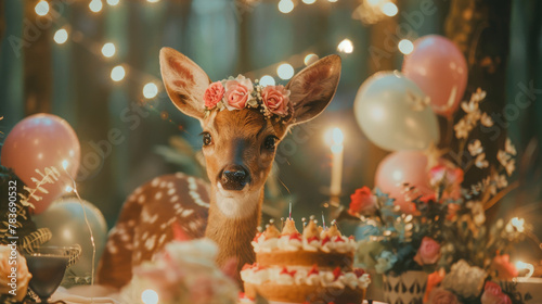 Deer with floral crown cele...