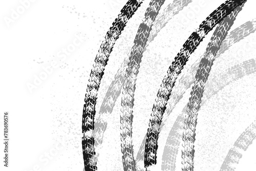 Background with tire wheel marks of cars. Vector illustration