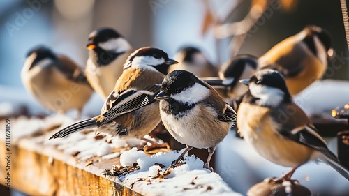 A Charming View of Chickadees Gathering Around photo