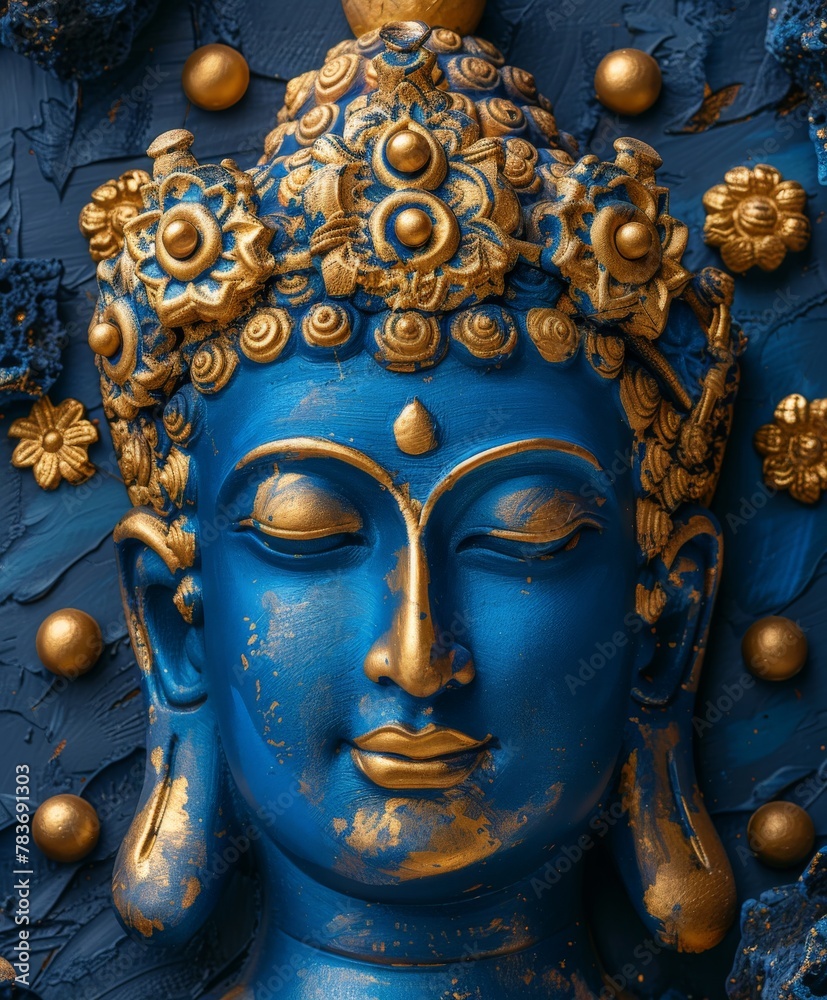 Obraz premium Blue statue with gold decorations