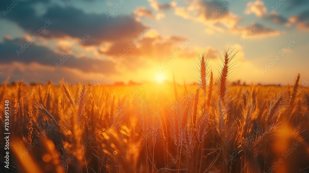banner wide picture of beautiful close up wheat ear against sunlight at evening or morning with yellow field as background, Generative Ai
banner wide picture of beautiful close up wheat ear against sunlight at evening or morning with yellow field as background, Generative Ai