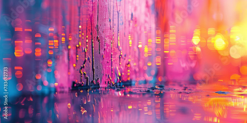 Vibrant Abstract Urban Reflections in Water with Colorful Bokeh Lights